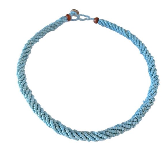 Blue Beaded Rope Twist Necklace - Picture 2 of 4